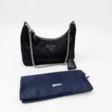 PRADA RE EDITION 2005 SHOULDER BAG IN BLK NYLON & SHW