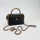 CHANEL RECTANGULAR METAL TOP HANDLE VANITY IN BLK LMBSKN & BRUSHED GHW