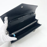 SAINT LAURENT CASSANDRE CHAIN WALLET/ CROSSBODY IN BLK GRAIN DE POUDRE LEA & SHW