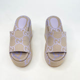 GUCCI JUMBO GG LILAC & BEIGE PLATFORM WEDGES sz 36.5