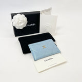 CHANEL CLASSIC CARD CASE IN IRIDESCENT BABY BLUE LMSKN LEA W GHW