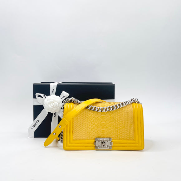 PRE LOVED CHANEL MEDIUM BOY IN YELLOW PYTHON LEA W RHW