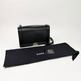 CHANEL LARGE BLK CHEVRON LMSKN LEATHER W RUTHENIUM HW BOY - BLuxe Boutique