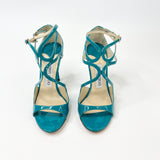 JIMMY CHOO AZIA TEAL PAT LEA SANDALS sz 36.5