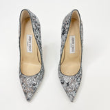 JIMMY CHOO ANOUK SILVER & PINK GLITTER PUMPS sz 36.5