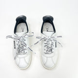 CHANEL WHITE LEATHER LOGO LACE SNEAKERS sz 34