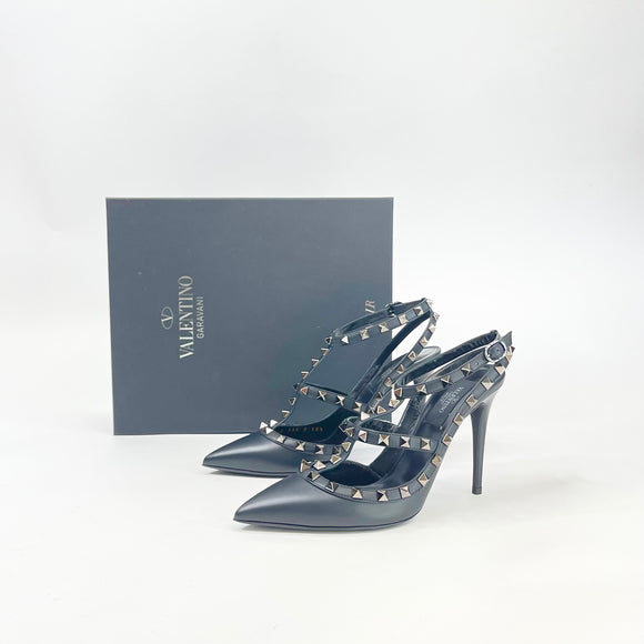 VALENTINO ROCKSTUD NOIR/BLK MATTE LEA PUMPS sz 38.5