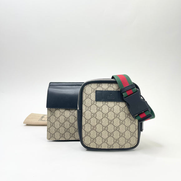 GUCCI GG SUPREME WEB DOUBLE BELT BAG/ CROSSBODY