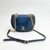 CHANEL LAMBSKIN SADDLE BLK & NAVY LEATHER CROSSBODY & TOTE BAG W GHW