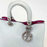 CHRISTIAN DIOR DIORISSIMO MEDIUM TOTE BAG + ZIP WRISTLET POUCH IN LT BLUE & FUCSHIA PEBBLED LEA & SHW