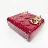 CHRISTIAN DIOR MINI LADY DIOR IN RED PATENT LEA & GHW - BLuxe Boutique