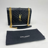 SAINT LAURENT ENVELOPE TWO WAY IN BLK GRAIN DE POUDRE LEA & GHW