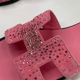 HERMES ORAN PINK SUEDE CRYSTAL STUDDED SANDALS sz 38