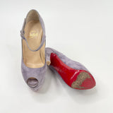 CHRISTIAN LOUBOUTIN LADY HIGHNESS PURPLE SUEDE PEEP TOE PUMPS sz 35