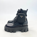 PRADA MONOLITH BOOTS IN BLK LEA & RE NYLON sz 36.5