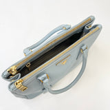 PRADA DOUBLE ZIP GALLERIA TOTE IN LT BLUE SAFFIANO LEA & GHW