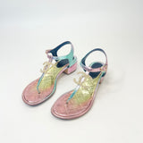 CHANEL T STRAP OMBRÉ LEA WITH PEARL CC SANDALS Sz 36.5