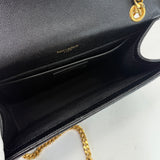 SAINT LAURENT ENVELOPE IN BLK CHEVRON GRAIN DE POUDRE EMBOSSED LEA & GHW - BLuxe Boutique