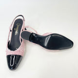 CHANEL PINK TWEED & BLK PATENT CAP TOE SLINGBACKS sz 38.5