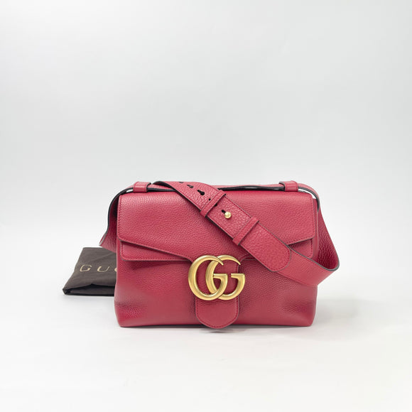 GUCCI MARMONT RED LEA FLAP SHOULDER BAG