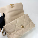 CHANEL LARGE 19 IN CREAM LAMBSKIN LEA & TRI TONE HW