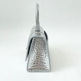 BALENCIAGA XS HOURGLASS IN METALLIC SILVER EMBOSSED LEA & CRYSTAL