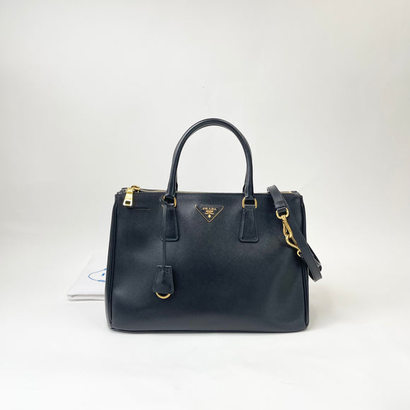 PRADA GALLERIA DOUBLE ZIP TOTE IN BLK SAFFIANO LEA & GHW