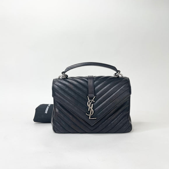SAINT LAURENT MEDIUM COLLEGE BAG IN BLK LEA & RHW