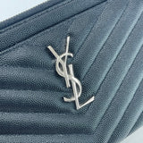 SAINT LAURENT TOP ZIP BILL POUCH/ CLUTCH IN BLK MATELASSE LEA & SHW