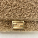 FENDI NANO BAGUETTE BAG CHARM / CROSSBODY BRN SHEARLING & GHW