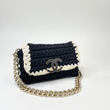 * RARE* CHANEL FANCY CROCHET BLK/ CRM QUILTED FLAP SHOULDER BAG