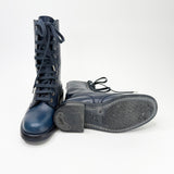 CHANEL NAVY LEA COMBAT BOOTS sz 38
