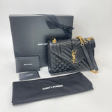 SAINT LAURENT ENVELOPE IN BLK QUILTED MATELASSE LMSKN LEA & GHW