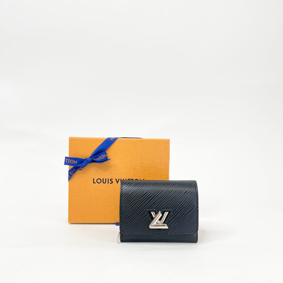 LOUIS VUITTON TWIST COMPACT WALLET IN BLK EPI LEA & SHW