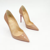 CHRISTIAN LOUBOUTIN SO KATE PUMPS IN BEIGE PATENT sz 34.5