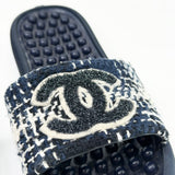 CHANEL NAVY TWEED & RUBBER SLIDES sz 39
