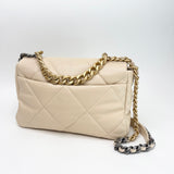CHANEL LARGE 19 IN CREAM LAMBSKIN LEA & TRI TONE HW