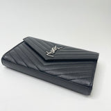 SAINT LAURENT CASSANDRE CHAIN WALLET/ CROSSBODY IN BLK GRAIN DE POUDRE LEA & SHW