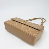 CHANEL WILD STITCH FLAP BAG IN BEIGE CALFSKIN LEA & BRUSHED GHW