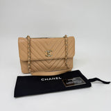CHANEL TRENDY CC FLAP IN CAMEL CHEVRON QUILTED LAMBSKN LEA & GHW - BLuxe Boutique