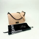 CHANEL LARGE BOY IN LT PINK QUILTED LAMBSKIN & RUTHENIUM HW