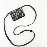 CHRISTIAN DIOR BLUE OBLIQUE FLAP CARD HOLDER ON STRAP/ WOC  - BLuxe Boutique