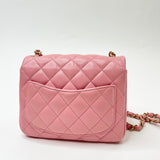 PRE LOVED CHANEL CLASSIC MINI SQUARE IN PINK LMBSKIN & AGED GHW