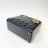 CHRISTIAN DIOR LADY DIOR MEDIUM IN BLK PAT & GHW W STRAP