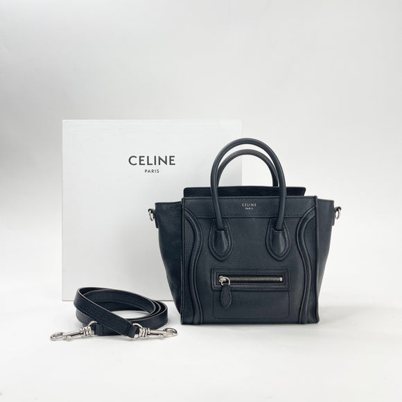 CELINE NANO LUGGAGE IN BLK PEBBLED LEA W SHW