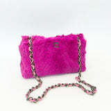 CHANEL FUCHSIA RABBIT FUR CLUTCH ON STRAP