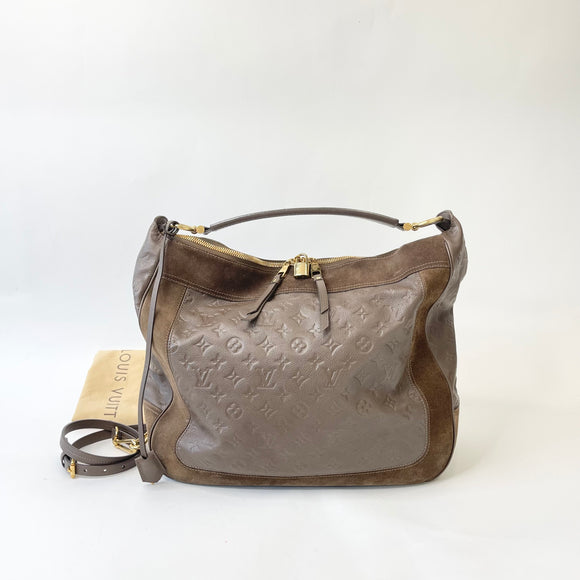 LOUIS VUITTON AUDACIEUSE GM IN BRN SUEDE & EMPREINTE LEA W GHW CROSSBODY/ TOP HANDLE