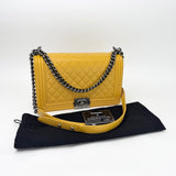 CHANEL MEDIUM BOY BAG IN YELLOW QUILTED LAMBSKIN & RUTHENIUM HW