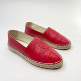 CHANEL RED LMBSKN ESPADRILLES sz 34