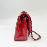 CHANEL RED PATENT LEATHER LARGE DOUBLE FLAP BAG W SHW